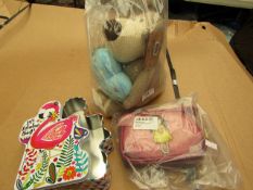 3x Kids Items being a Teddy, Purse & Tin. All unused.