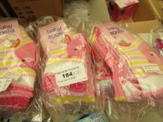 20 Pairs of 0-2.5 Baby Socks. New with tags & pakaged.