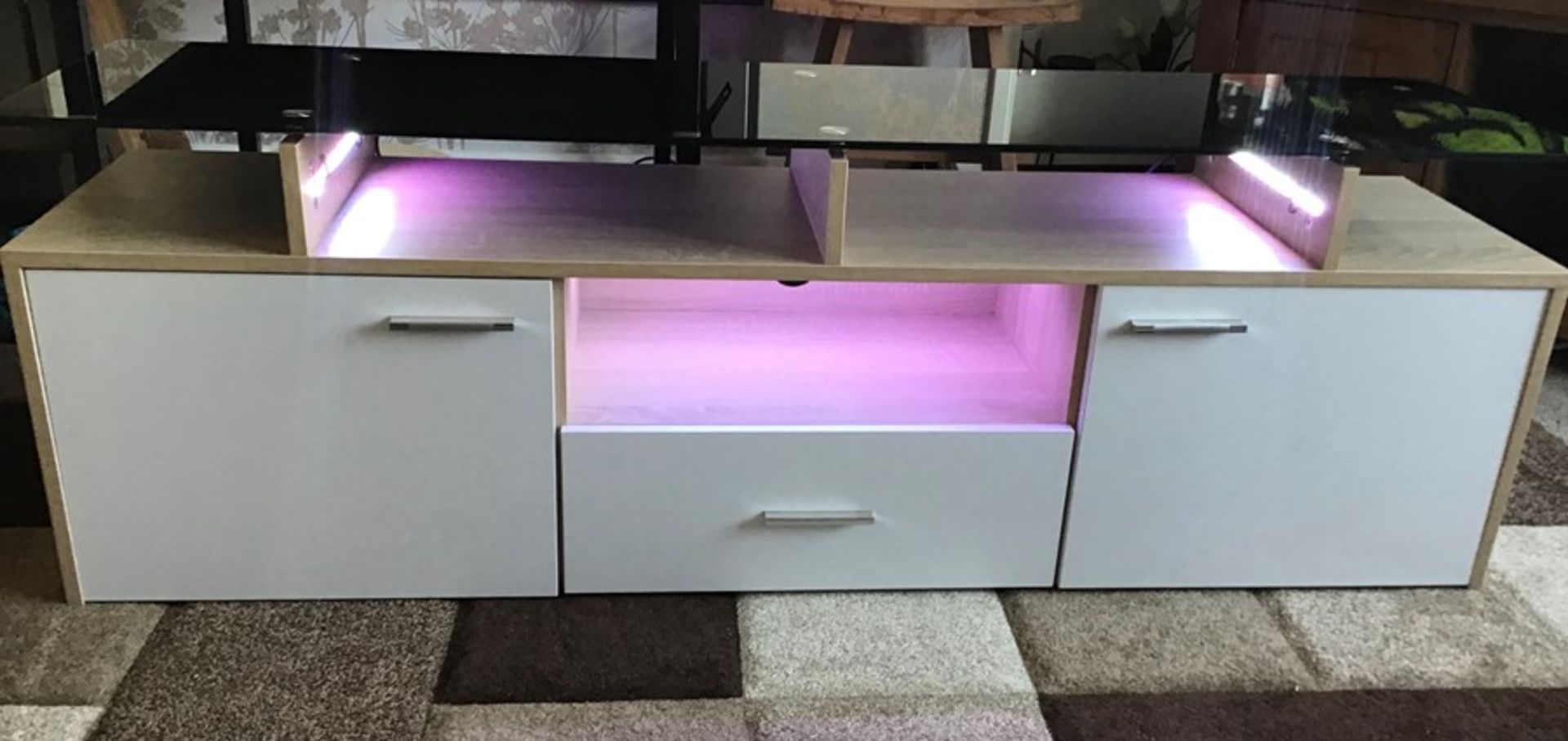 White Melamine TV unit with 9 colour LED lighting, brand new and boxed. RRP Circa £160.00 - Image 2 of 8