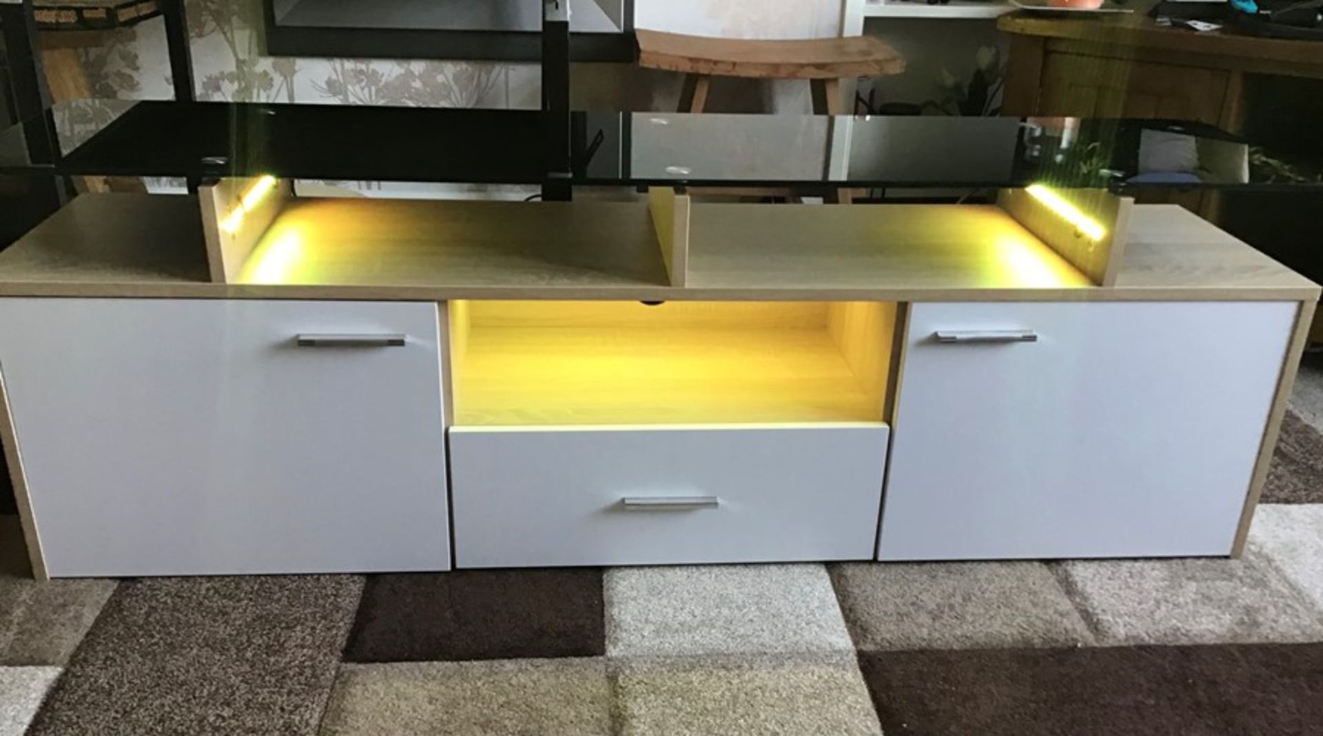 White Melamine TV unit with 9 colour LED lighting, brand new and boxed. RRP Circa £160.00 - Image 7 of 8