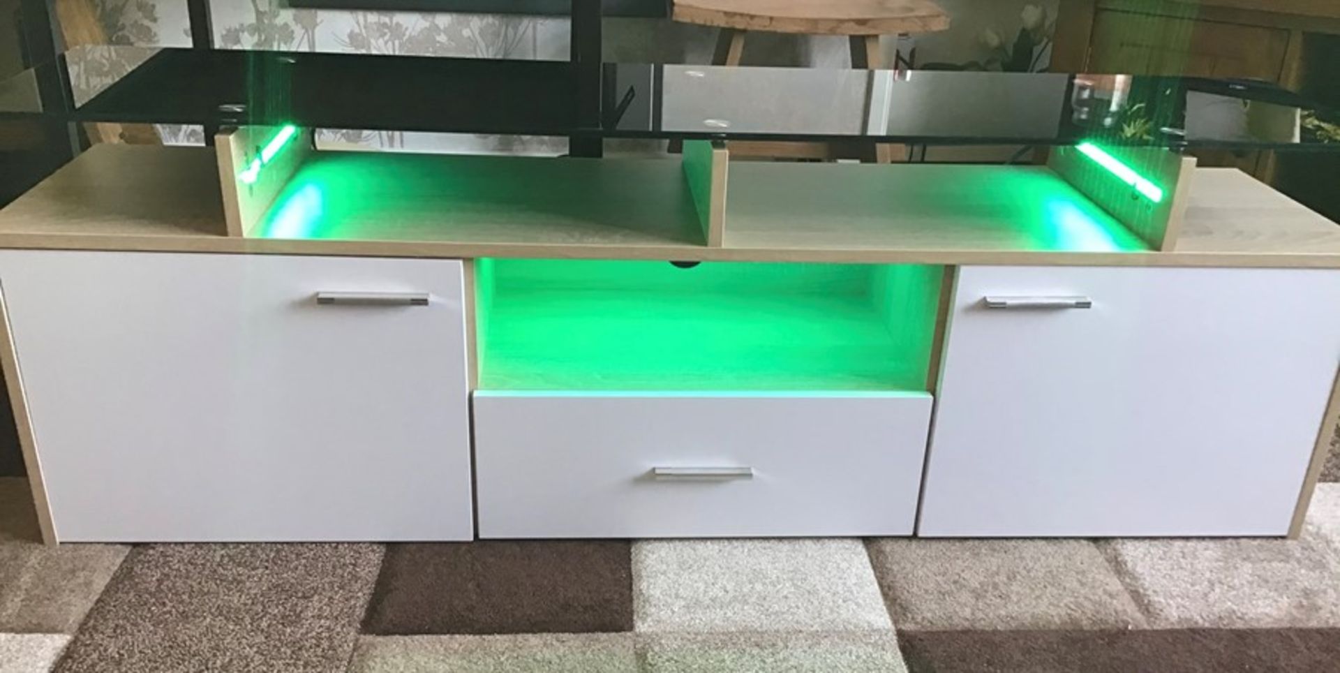 White Melamine TV unit with 9 colour LED lighting, brand new and boxed. RRP Circa £160.00 - Image 3 of 8