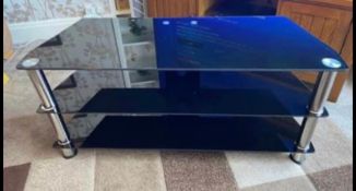 3 Tier black glass with steel tube TV stand, brand new and boxed.