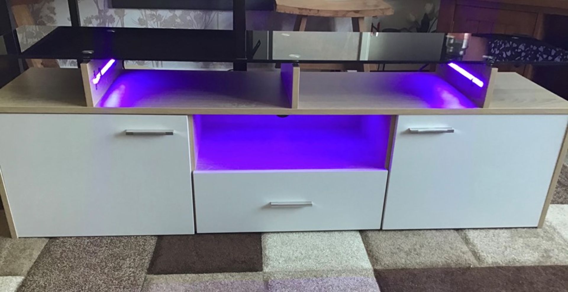 White Melamine TV unit with 9 colour LED lighting, brand new and boxed. RRP Circa £160.00 - Image 4 of 8