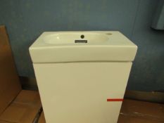 Roca GLOSS WHITE cloakroom basin set including; Roca 450mm wall hung base unit with a Roca 450mm 1TH