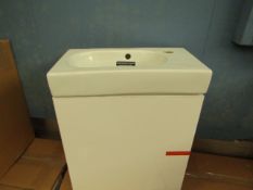 Roca GLOSS WHITE cloakroom basin set including; Roca 450mm wall hung base unit with a Roca 450mm 1TH