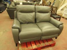 Grey leather Power reclining 2 seater sofa, tested working, has a bit of damage to the back corner