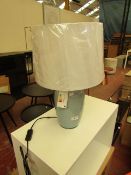 | 1X | MADE.COM LIGHT BLUE GLAZED WITH WHITE SHADE 53CM H TABLE LAMP RRP £85  | LOOKS NEW NO