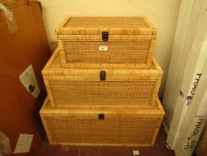 | 1X |COX & COX SET OF 3 CANE STORAGE TRUNKS RRP £425  | LOOKS UNUSED, (THE SMALLEST TRUNK REQUIRES