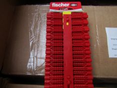 2x Fischer - Red Plastic Wall Plugs (Packs of 100) - New & Packaged.