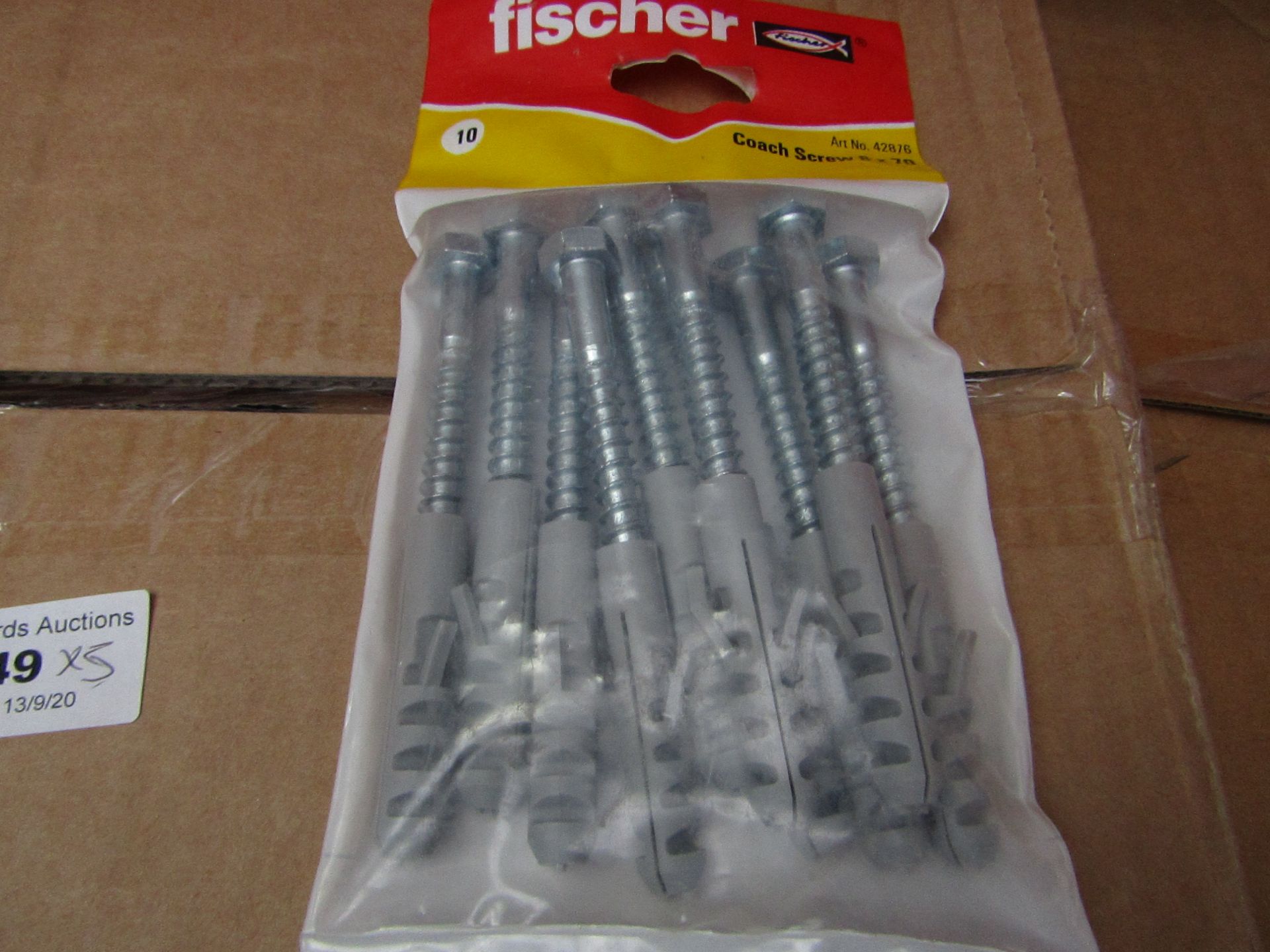 5x Fischer - Coach Screw 8 x 70 (Packs of 10) - New & Packaged.