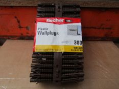 5x Fischer - Brown Plastic Wall Plugs (Packs of 300) - New & Packaged.