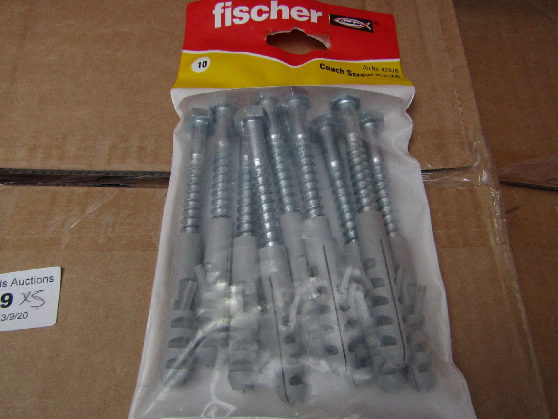 5x Fischer - Coach Screw 8 x 70 (Packs of 10) - New & Packaged.