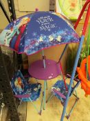 Disney Frozen - Outdoor Table & Chairs Set with Umbrella - Good Condition.