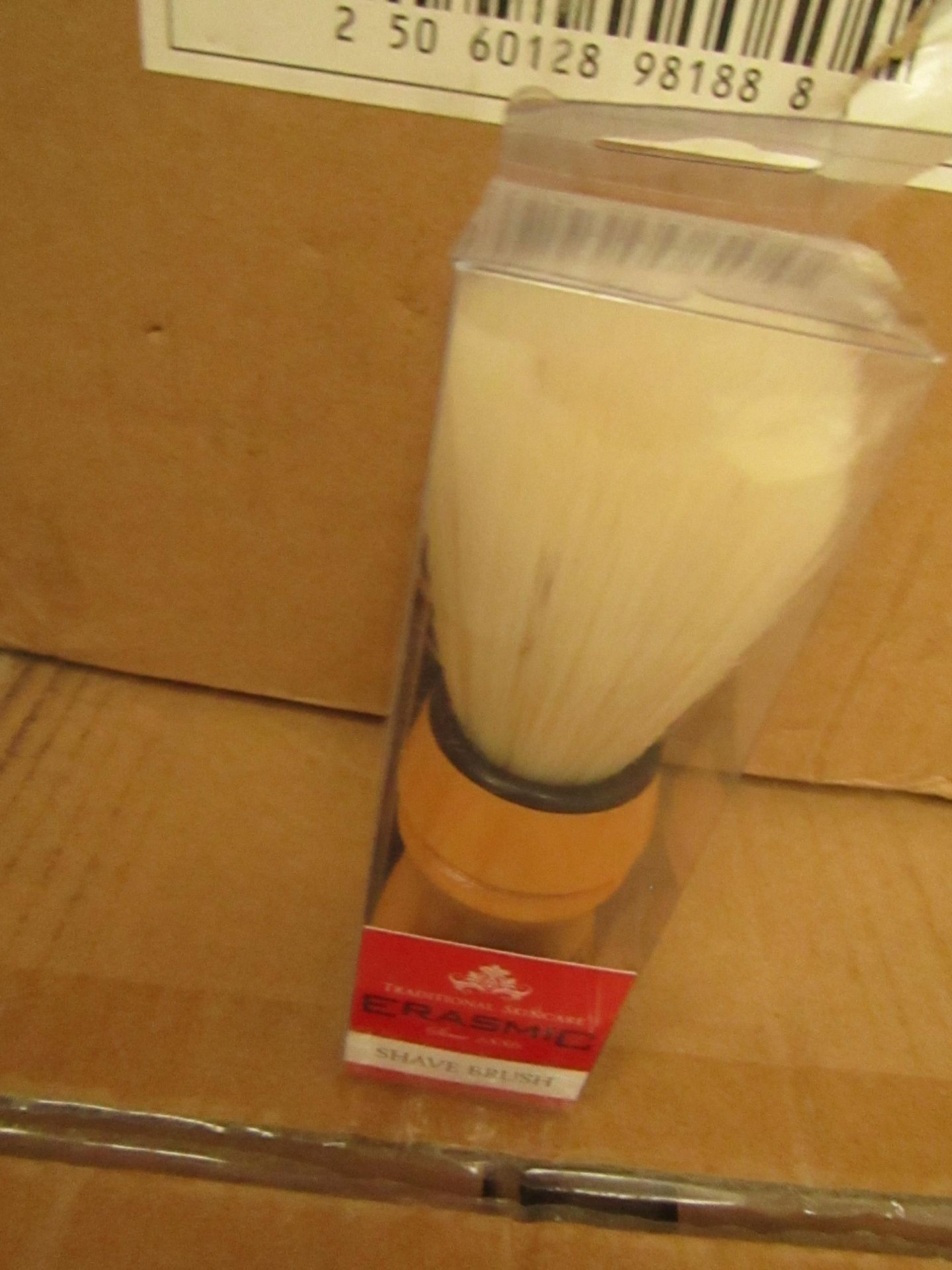32 packs of 3 Erasmic Shave Brushes. Unused & Packaged.