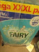 140 washes Fairy Washing powder. Box has split but has been rebagged