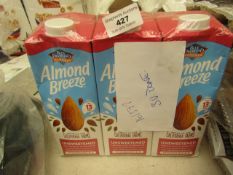 3 x 1L Blue diamond Almond Breeze Unsweetened Milk Alternative. BB 31/3/21