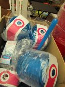 Box of Approx 15+ Blue Bathroom Accessories From: Soap Dispensers, Toilet Brushes, Racks Etc.