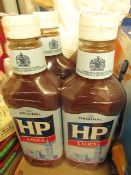 4 x 600g HP Brown Sauce. Packaging is sticky but items are stll sealed. BB 1/8/21