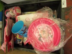 Box of 10 + Items Being: Girls & Boys Plastic Cutlery - Mostly Packaged.