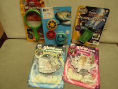 5x Various Toys from Brainstorm : 1x Outdoor Magnifier 1x Outdoor Dynamo Torch 1x Glow Stars &