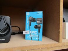 JLAB Epic wireless earphones, tested working but charging port damaged.