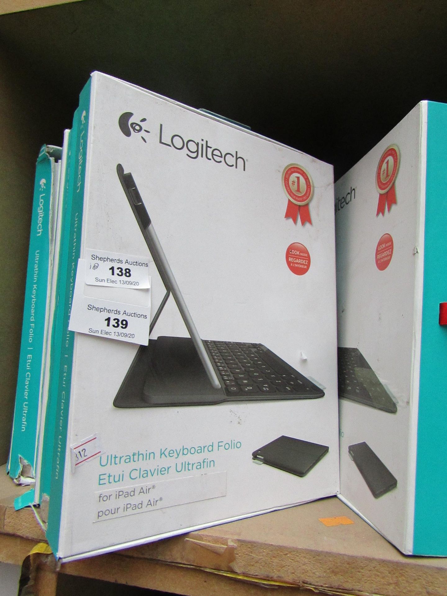 10x Logitech ultra thin keyboard folio for iPad Air, unchecked and boxed.