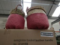 | 1x | COX AND COX SET OF 2 SEAGRASS BASKETS WITH LEATHER HANDLE | NEW NO PACKAGING | RRP £30 |