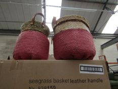 | 1x | COX AND COX SET OF 2 SEAGRASS BASKETS WITH LEATHER HANDLE | NEW NO PACKAGING | RRP £30 |