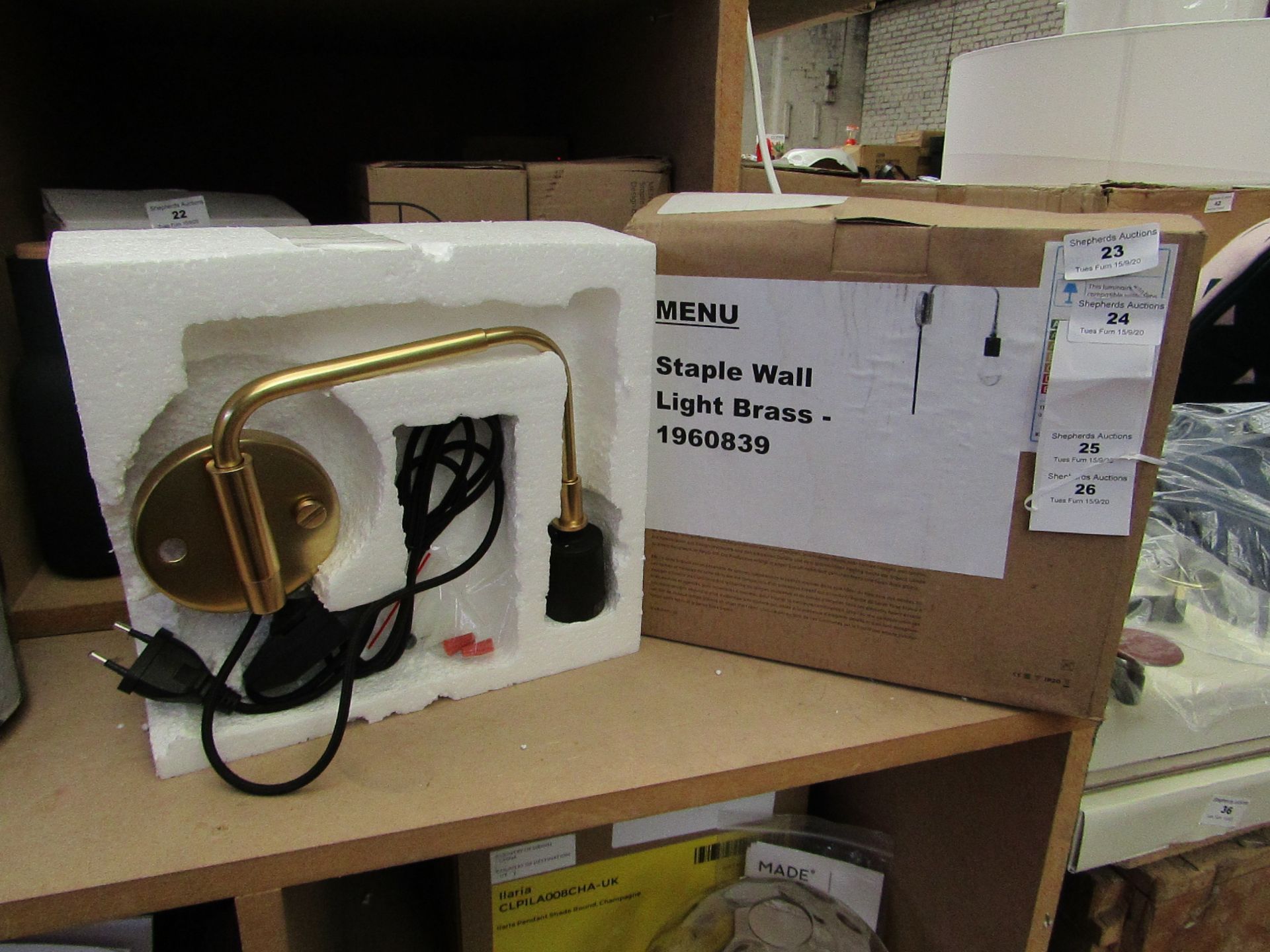 | 1X | MENU STAPLE WALL LIGHT IN BRASS | RRP £200 | LOOK UNUSED | NO GUARANTEE |