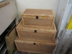 | 1X |COX & COX SET OF 3 CANE STORAGE TRUNKS RRP £425  | LOOKS UNUSED, (THE SMALLEST TRUNK