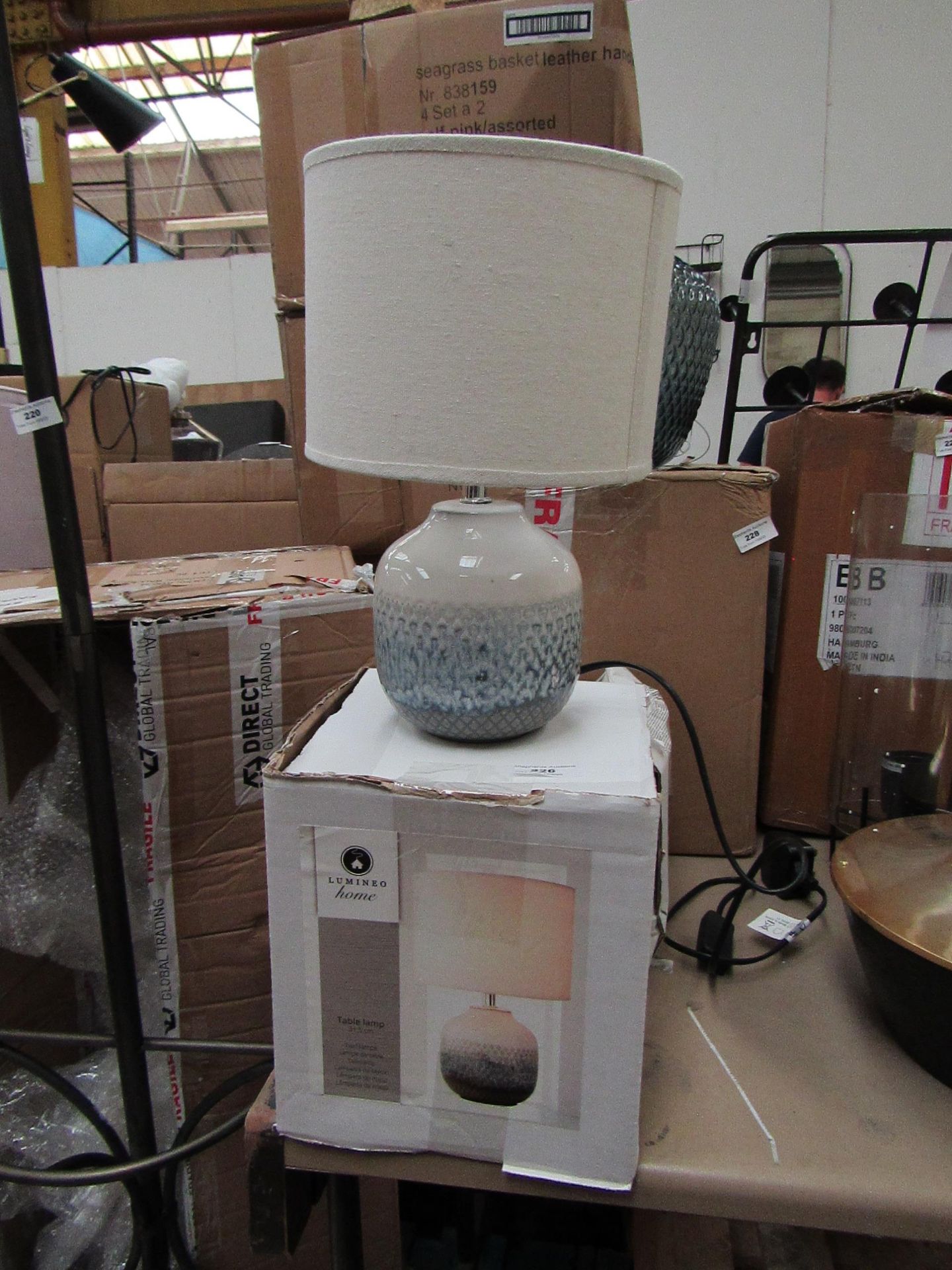 | 1x | BLUE OMBRE SMALL TABLE LAMP WITH SHADE | DOESN'T APPEAR TO BE ANY MAJOR DAMAGE | RRP £50 |