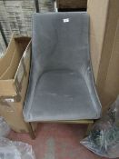 | 1x | GREY VELOUR DINING CHAIR | MISSING SCREWS TO ATTACH TO THE BASE | RRP £- |