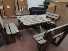 Costco anchor fast 8 person large wood outdoor picnic bench, looks to be complete but not guaranteed