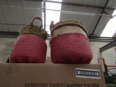 | 1x | COX AND COX SET OF 2 SEAGRASS BASKETS WITH LEATHER HANDLE | NEW NO PACKAGING | RRP £30 |