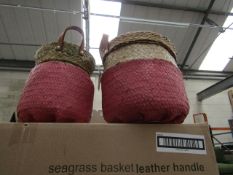 | 1x | COX AND COX SET OF 2 SEAGRASS BASKETS WITH LEATHER HANDLE | NEW NO PACKAGING | RRP £30 |