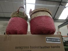 | 1x | COX AND COX SET OF 2 SEAGRASS BASKETS WITH LEATHER HANDLE | NEW NO PACKAGING | RRP £30 |