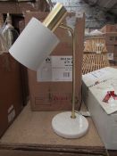 | 1X | COX & COX HUDSON WHITE & BRASS WITH WHITE MARBLE BASE DESK LAMP | RRP £75| LOOKS UN-USED NO