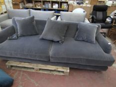 | 1x | SWOON GREY VELOUR 2 CUSHION 3 SEATER SOFA, MISSING LEGS AND COULD DO WITH A DUST DOWN BUT