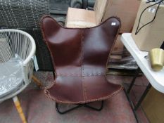 | 1x | LEATHER BUTTERFLY CHAIR | LEATHER WEAVE ON THE EDGES IS DAMAGED AND THERE ARE SCRATCHES TO