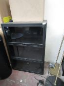 | 1X | COX & COX CUROSITY BLACK IRON CABINET  WITH THREE GLASS DOORS THAT SLIDE UP & IN |RRP £