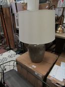 | 1x | COX AND COX BARREL GLAZED TABLE LAMP WITH SHADE | DOESN'T APPEAR TO BE ANY MAJOR DAMAGE | RRP