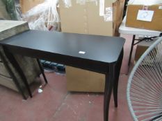 | 1x | COX AND COX ELEGANT BLACK CONSOLE TABLE | HAS A FEW VERY LIGHT MARKS ON TOP | RRP £245 |