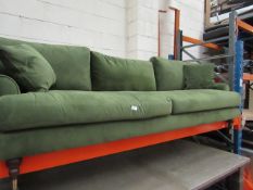 1X | SWOON GREEN 3 SEATER 2 CUSHION SOFA | MISSING BACK LEGS | RRP  |