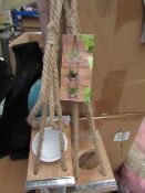 2 x Wooden & Rope Plants Hangers. 1 is complete the other is missing 2 pots
