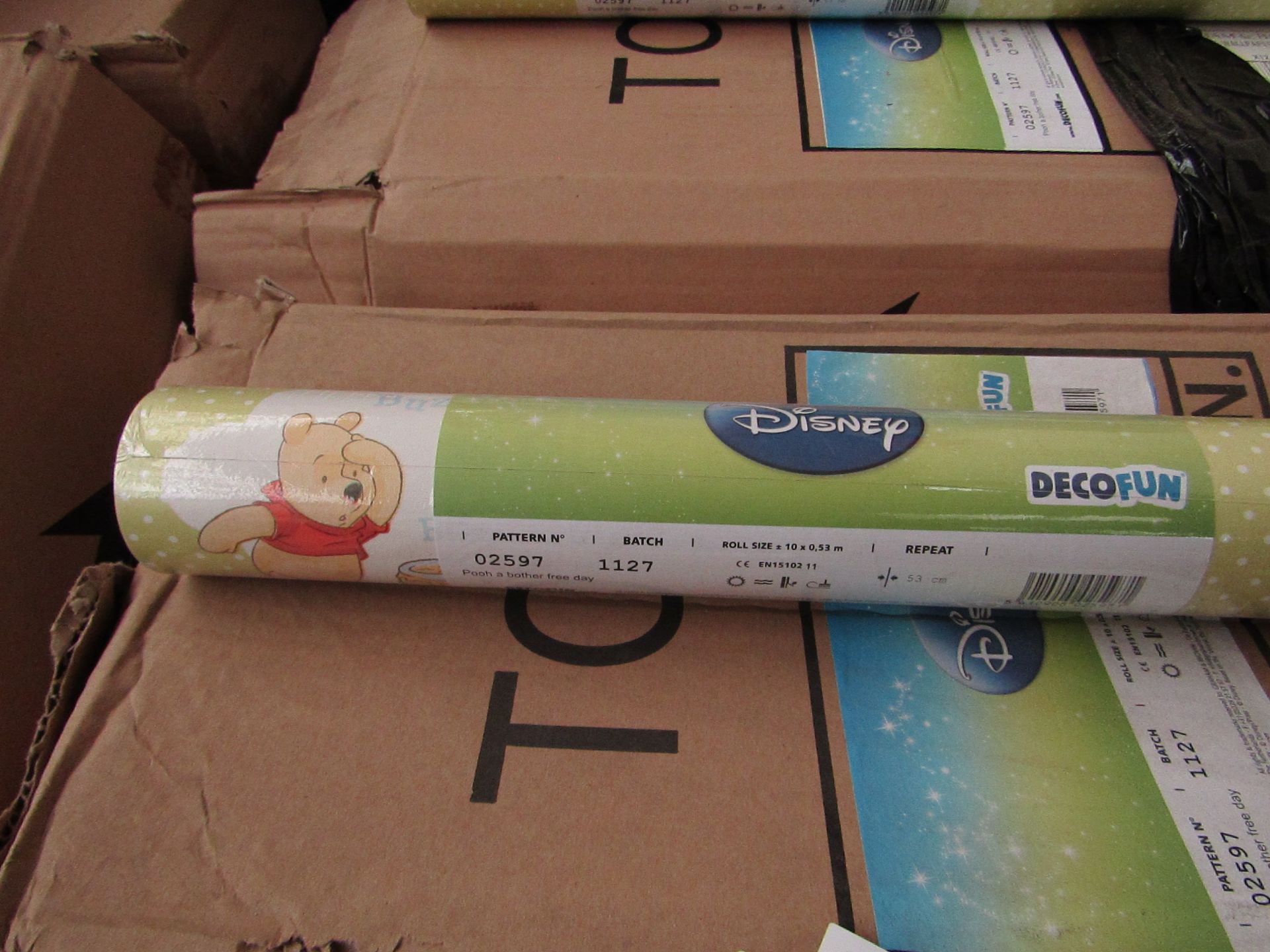 Box of 12 Rolls of Winnie The pooh Wallpaper. Packaged.