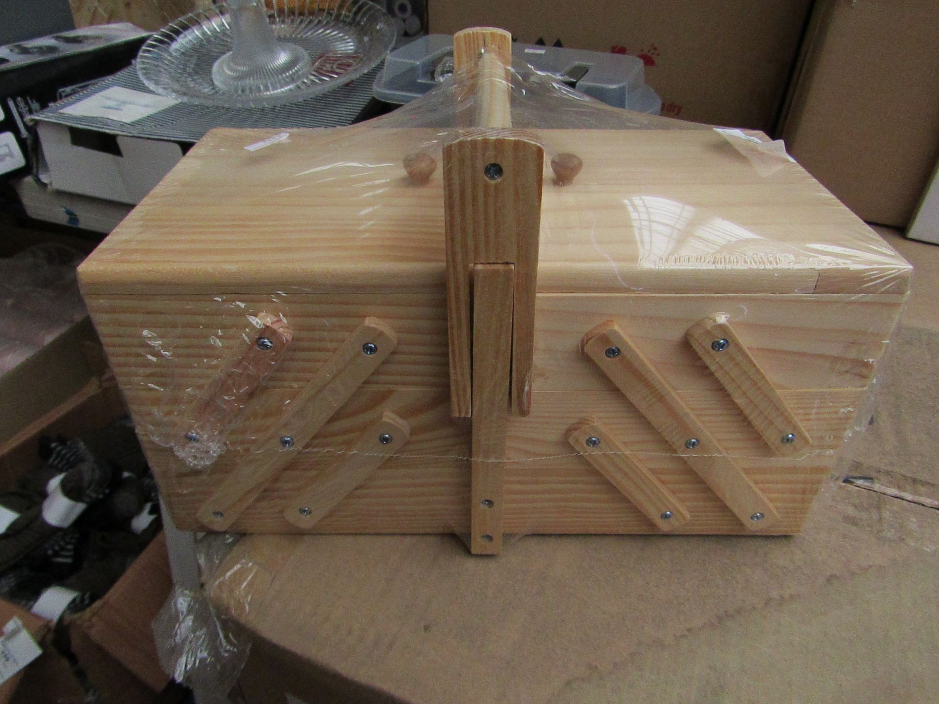 Wooden Sewing Box - Handle Needs attention.