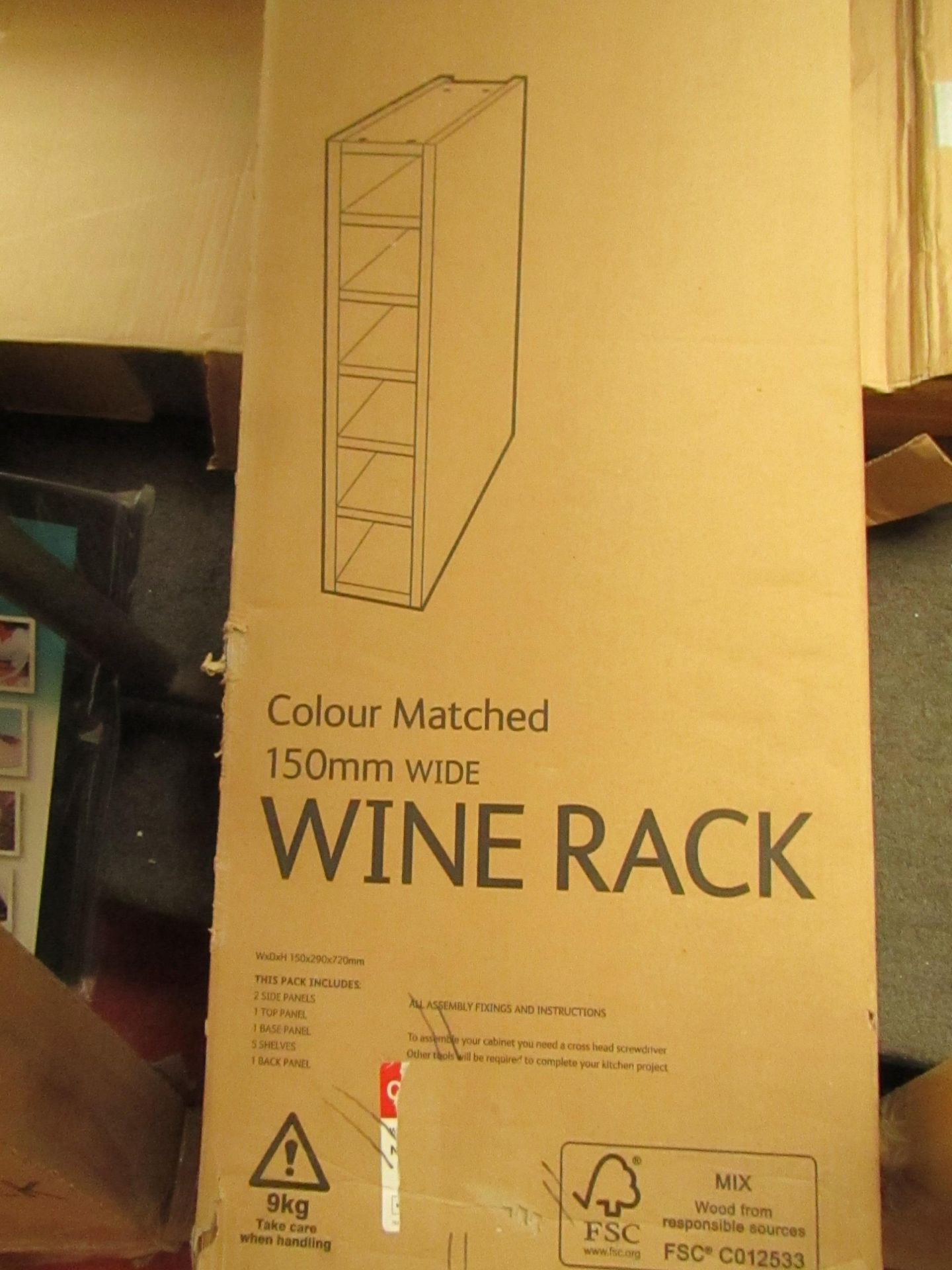 Wine Rack - Textured Oak Effect (150mm Wide) - Unchecked & Boxed.