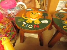 Small kids Wooden Stool. 26cm Tall x 28cm Diameter. See Image For Design