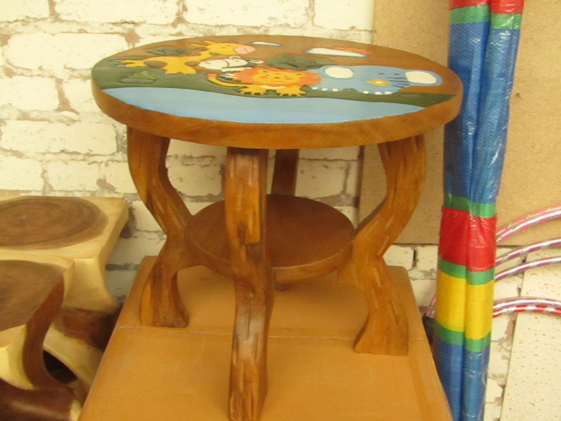 Kids 2 Tier Wooden Table. 45cm Tall x 52cm Diameter. Very Solid