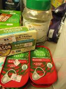 6 Items Being 4 x John West Mackerals, Tub of mixed herbs & Box of sardines